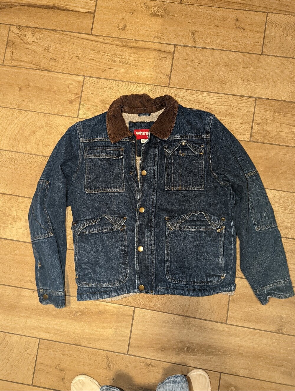 Vtg Wrangler Chore Coat Jacket Corduroy collar denim men size S Sherpa Fleece